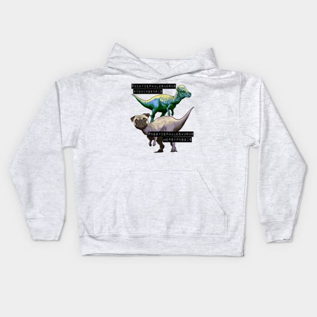 Puggycephalosaurus Kids Hoodie by FivePugs